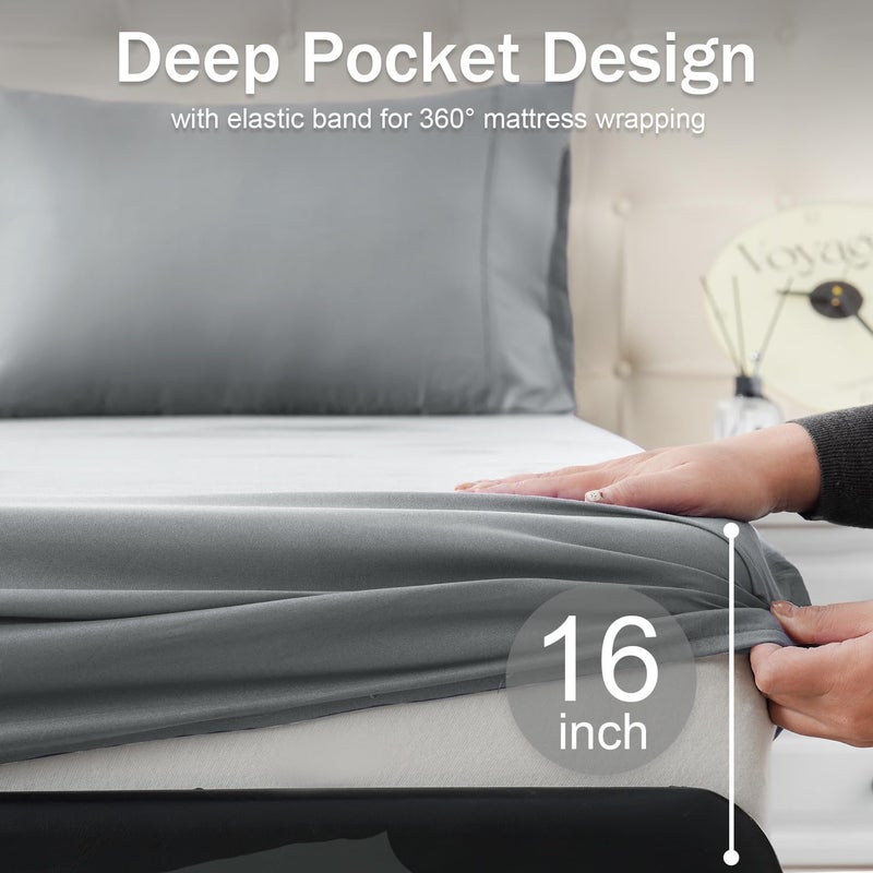 MICORAL Queen Bed Sheets Set  Soft Breathable Bedding Sheet Set  Sheets Set with 16"" Deep Pocket Design (4 Pieces  Queen  Silver Grey) - Image 5