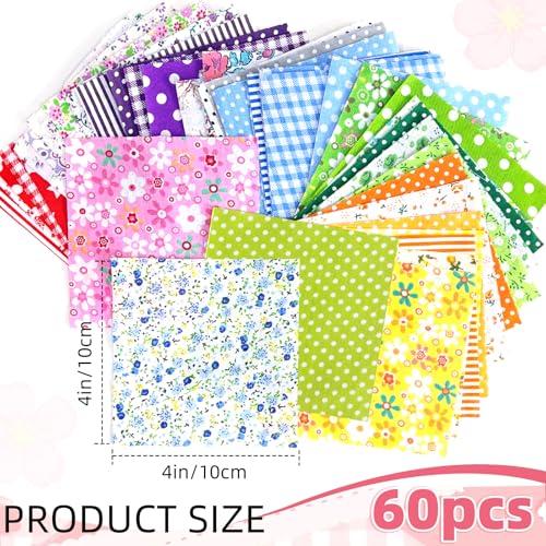 ZNBSIXP 60 Pcs Cotton Fabric Squares, 4" x 4" (10cm x 10cm) Craft Fabric Bundle Squares, Quilting Fabric Squares Pre-Cut Different Patterns, Craft Supplies for DIY Sewing, Doll Clothes & Scrapbooking - Image 2