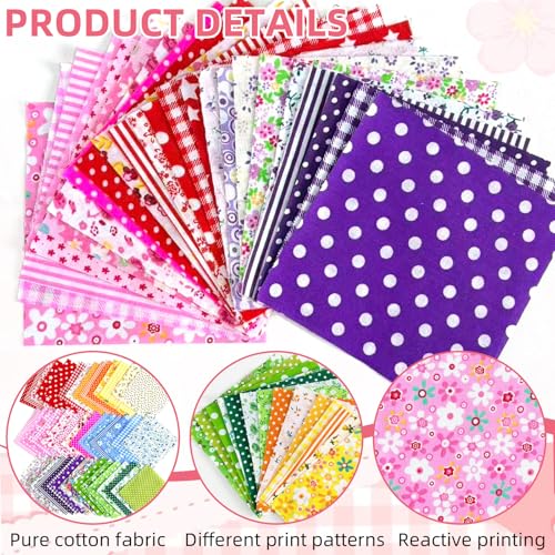 ZNBSIXP 60 Pcs Cotton Fabric Squares, 4" x 4" (10cm x 10cm) Craft Fabric Bundle Squares, Quilting Fabric Squares Pre-Cut Different Patterns, Craft Supplies for DIY Sewing, Doll Clothes & Scrapbooking - Image 3