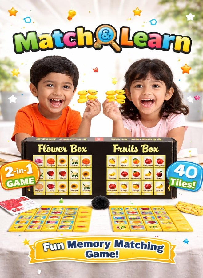 Sukan Tex Kids Memory Matching Game | Educational Learning Toy | Brain Development Game for 3-6 Year Kids | Fruits & Flowers Matching Tiles | Montessori Toy | for Ages 2 and Above - Image 2