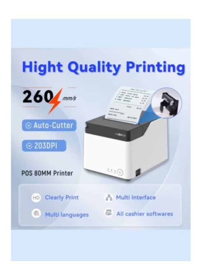 Aimo POS QF300 80MM Receipt Printer USB/USB+BT/USB+LAN/USB+Serial Ports - Image 3