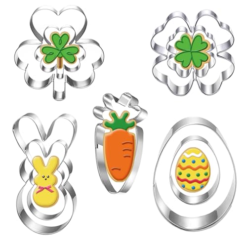 Auktosmn St. Patrick's and Easter Cookie Cutter Set-9 Piece-Dishwasher Safe-Shamrock, 4 Leaf Clover, Bunny, Egg and Carrot-Cookie Cutter for Spring Easter and St. Patrick's Day Decor - Image 1