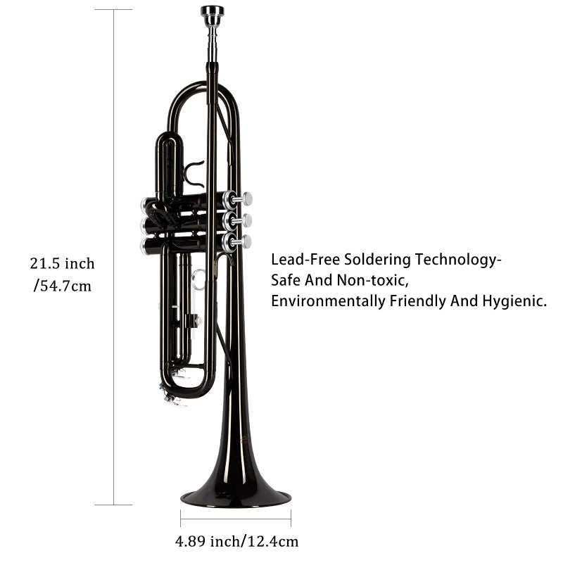 EASTROCK طقم ترومبيت EASTROCK Bb القياسي مع حقيبة حمل، قفازات، فم 7C ومجموعة تنظيف (أسود) - Image 5