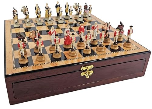 HPL American Revolutionary War Chess Set W 17 High Gloss Walnut and Birdseye Maple Color Storage Board - Image 1
