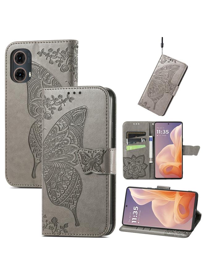 اس-توب جراب لهاتف موتورولا موتو جي 85، جراب هاتف جلدي منقوش عليه زهور الحب والفراشات - Image 1