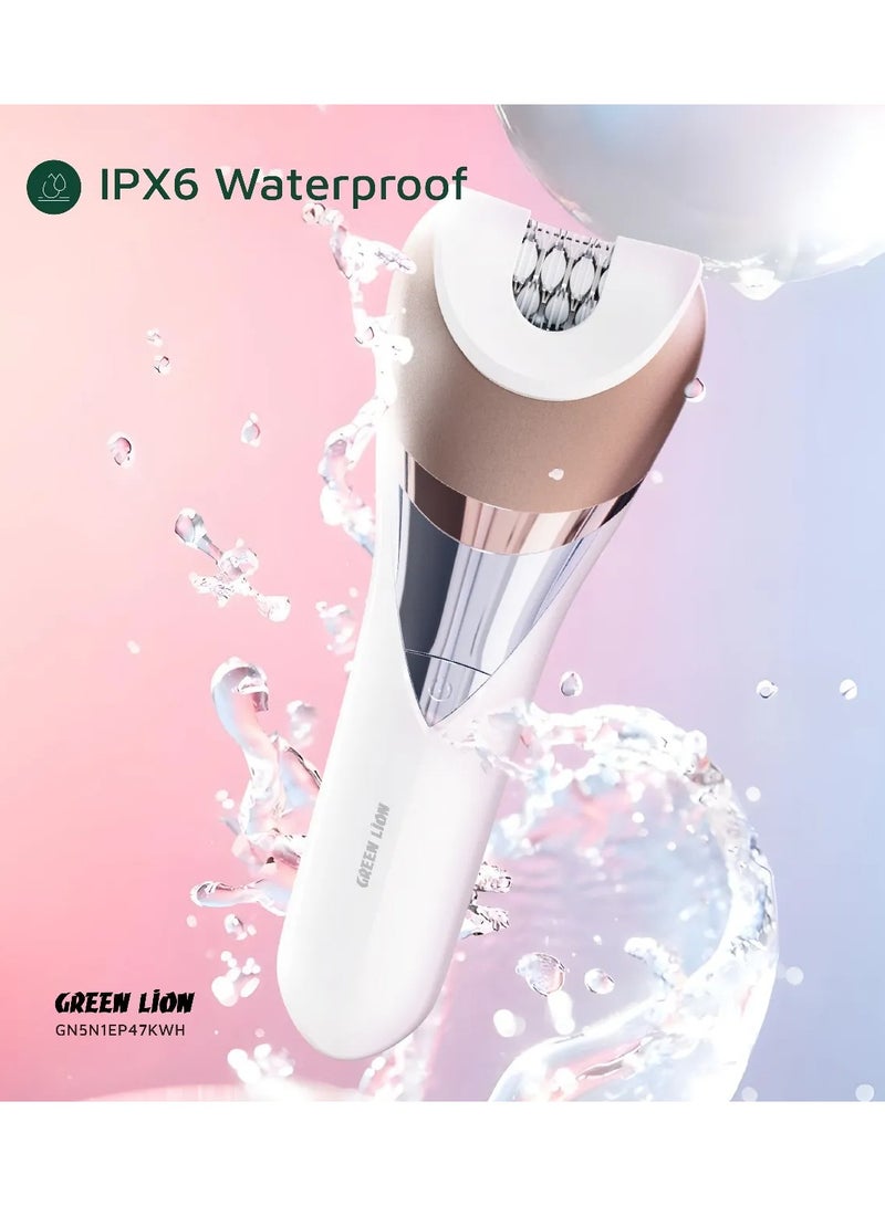GREEN LION 5 in 1 Cordless Epilator Kit Bikini Head, Shaving Head, Epilator Head, Massage Head & Grinding Head / Trimmer for women  2 Speed Levels / IPX6 Waterproof / 120Min Runtime / Digital Display / Hair Removal / Cleaning Brush - White - Image 4