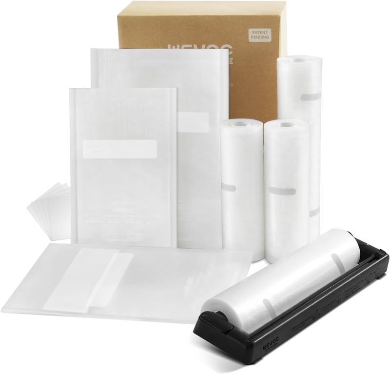 Wevac Family Pack Vacuum Sealer Bags Rolls with Dispenser – 6"x10" (50pcs), 8"x12" (70pcs), 8"x20' & 11"x20' Rolls, Heavy Duty, Leakproof, Ideal for Sous Vide, Meal Prep, Food Saver - Image 1