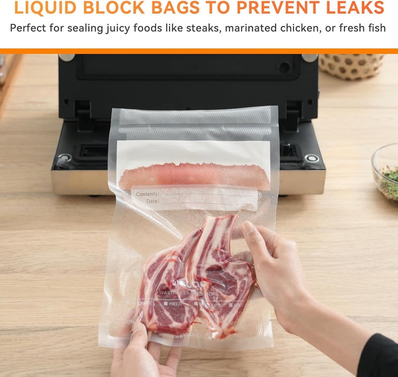 Wevac Family Pack Vacuum Sealer Bags Rolls with Dispenser – 6"x10" (50pcs), 8"x12" (70pcs), 8"x20' & 11"x20' Rolls, Heavy Duty, Leakproof, Ideal for Sous Vide, Meal Prep, Food Saver - Image 5