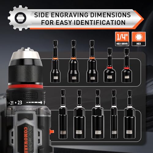 COMOWARE Magnetic Impact Nut Driver Set, 55Pcs Deep Nut Driver Set, Metric/SAE Sockets, Bit Extension, 1/4'' Quick Change, Cr-V Steel for Automotive & Industrial Use - Image 3