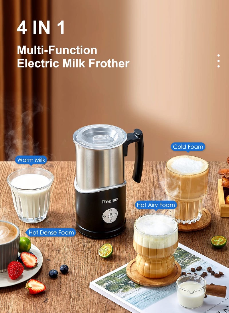 Excefore Milk Frother, 4-in-1 Electric Milk Steamer, 11.8oz Electric Milk Steamer Soft Foam Maker With Large Open, for Latte, Cappuccinos, Macchiato, Silent Operation (Silver) - Image 3