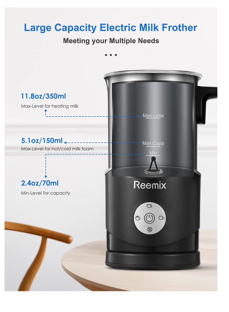 Excefore Milk Frother, 4-in-1 Electric Milk Steamer, 11.8oz Electric Milk Steamer Soft Foam Maker With Large Open, for Latte, Cappuccinos, Macchiato, Silent Operation (Silver) - Image 2