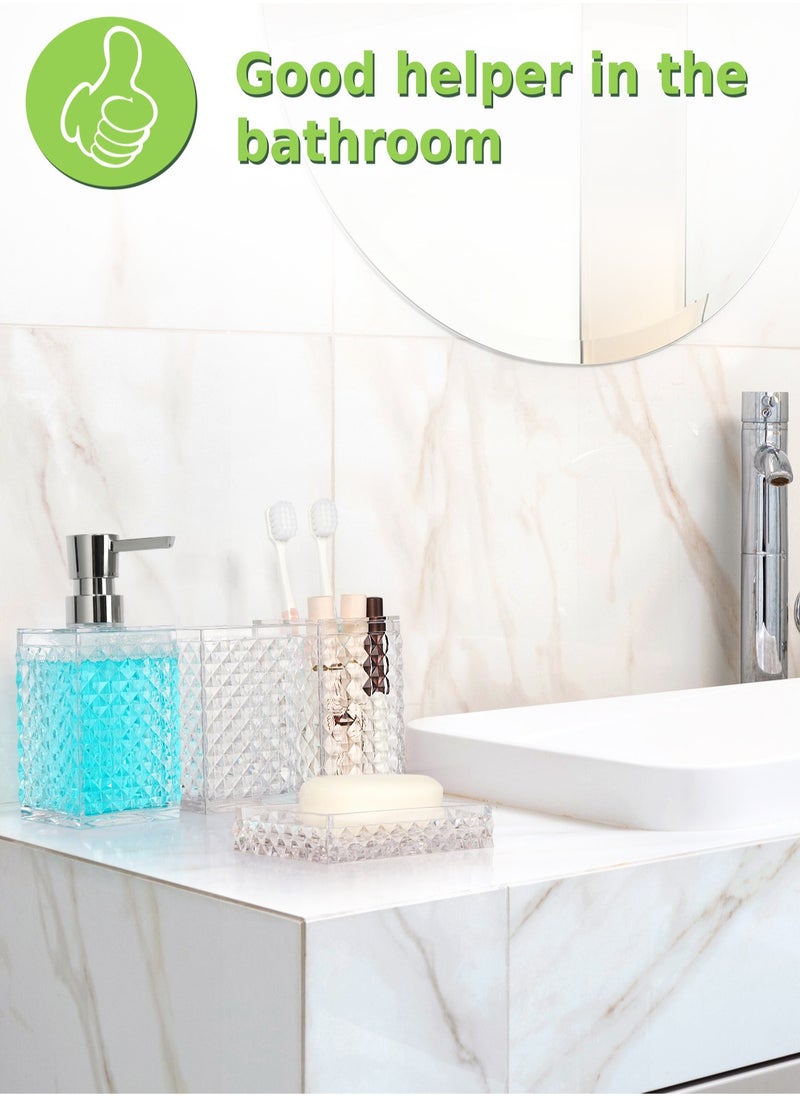 Arabest - 5PCs Glass Bathroom Accessories Set with Decorative Pressed Pattern - Includes Hand Soap Dispenser & Tumbler & Soap Dish & Toothbrush Holder White - Image 1