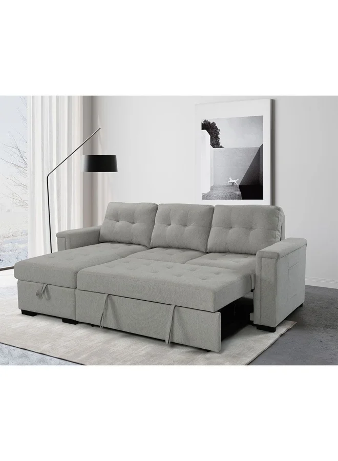 DANUBE HOME Ramiro Reversible Corner Fabric Sofa Bed Modern Design Sofa Bed Comfortable Living Room Furniture- Light Grey