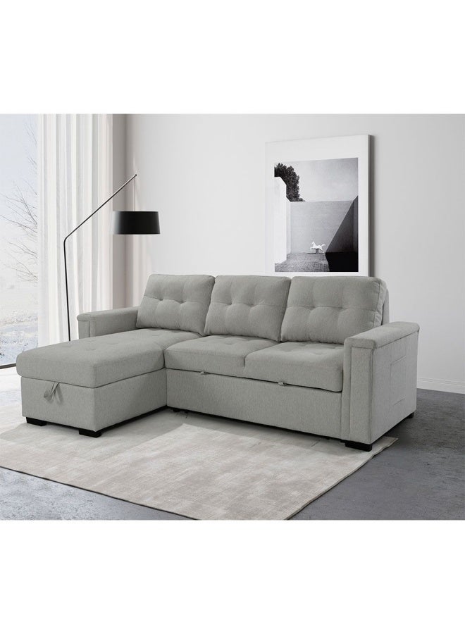 DANUBE HOME Ramiro Reversible Corner Fabric Sofa Bed Modern Design Sofa Bed Comfortable Living Room Furniture- Light Grey  - Image 1