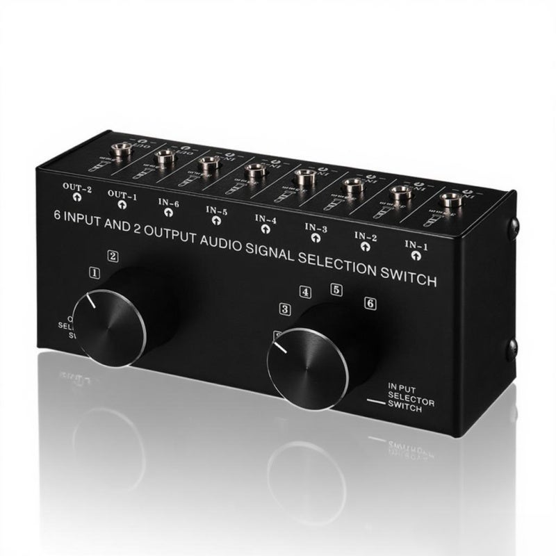 Audio Signal Switcher: 6-In-2-Out 3.5mm Black Portable Super-Compact - Two-Way Lossless Transmission Audio Signal Converter for Home Audio Equipment Connection - Image 4