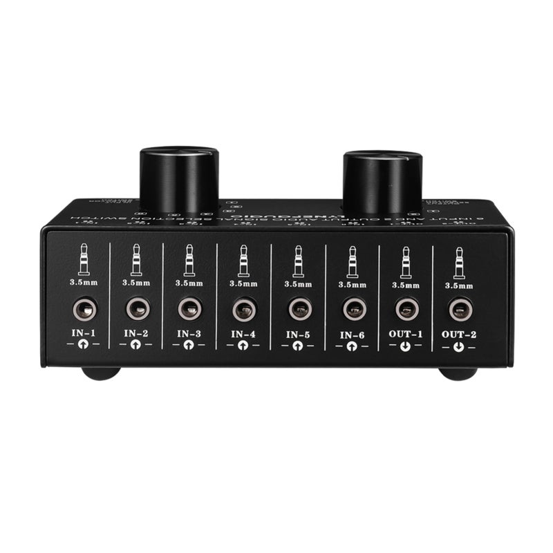 Audio Signal Switcher: 6-In-2-Out 3.5mm Black Portable Super-Compact - Two-Way Lossless Transmission Audio Signal Converter for Home Audio Equipment Connection - Image 2