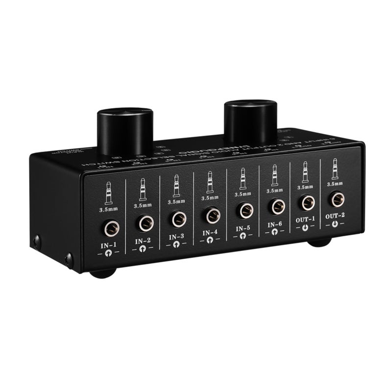 Audio Signal Switcher: 6-In-2-Out 3.5mm Black Portable Super-Compact - Two-Way Lossless Transmission Audio Signal Converter for Home Audio Equipment Connection - Image 3
