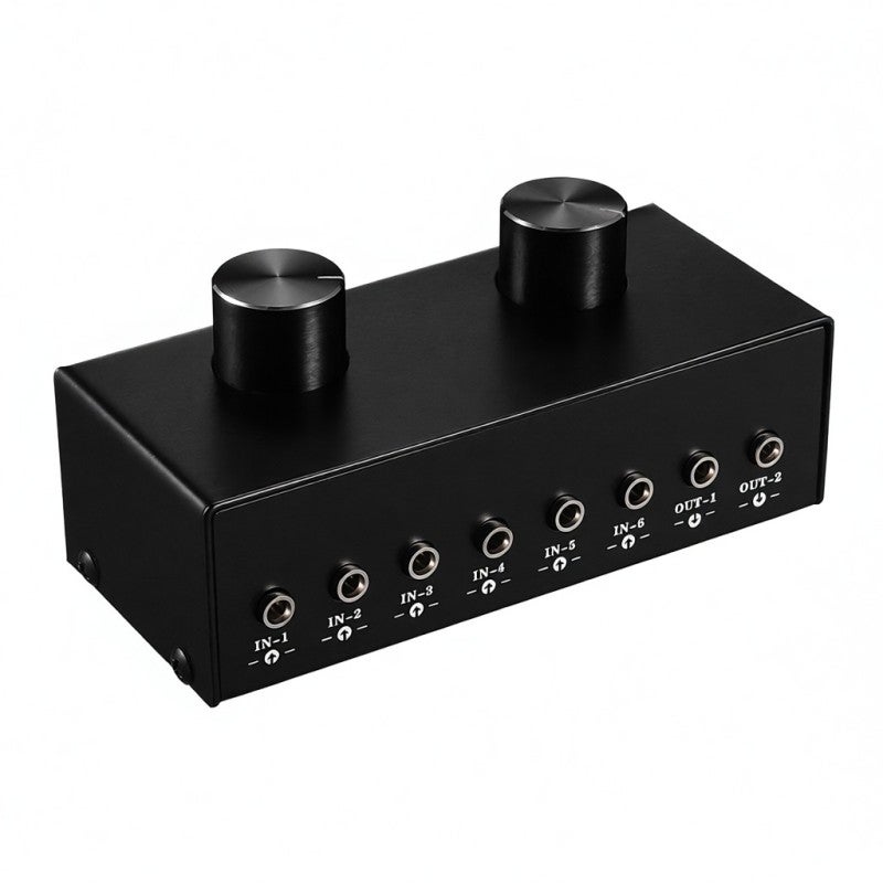 Audio Signal Switcher: 6-In-2-Out 3.5mm Black Portable Super-Compact - Two-Way Lossless Transmission Audio Signal Converter for Home Audio Equipment Connection - Image 1