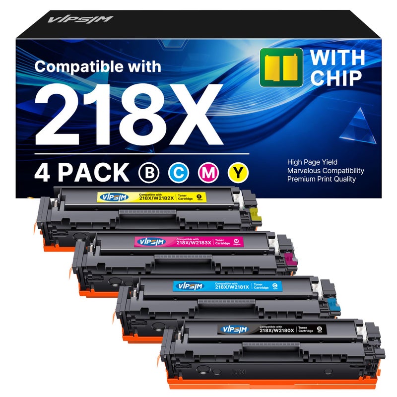 VIPSIM 218X Toner (with Chip) Compatible for HP 218X Toner Cartridges 4 Pack - 218A 3301fdw Toner High Yield Work for HP Color LaserJet Pro MFP 3301fdw 3301cdw 3301sdw 3201dw Ink | MFP 3301 W2180X Toner - Image 1