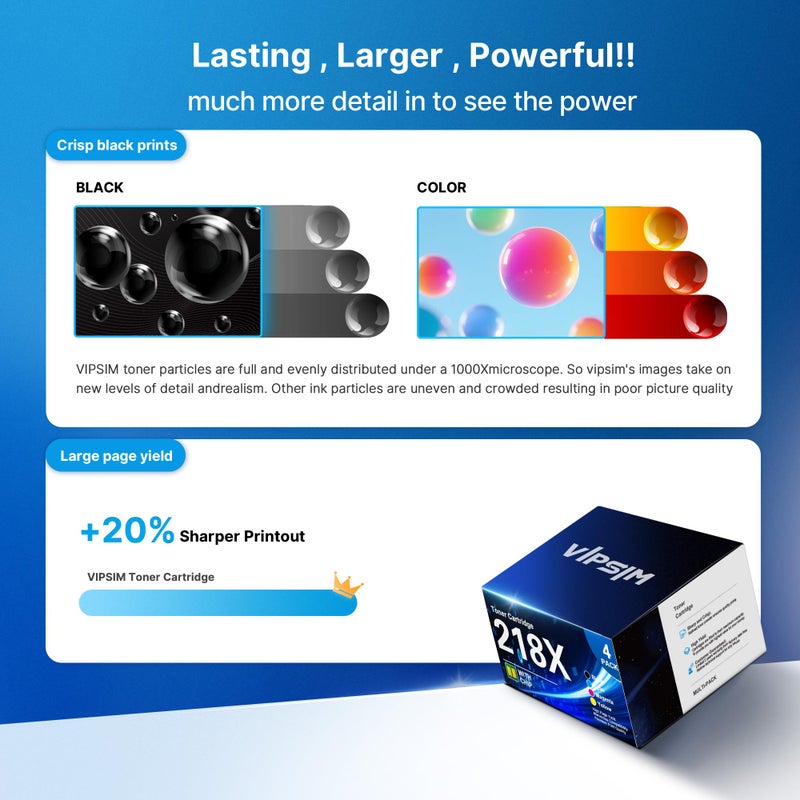 VIPSIM 218X Toner (with Chip) Compatible for HP 218X Toner Cartridges 4 Pack - 218A 3301fdw Toner High Yield Work for HP Color LaserJet Pro MFP 3301fdw 3301cdw 3301sdw 3201dw Ink | MFP 3301 W2180X Toner - Image 5
