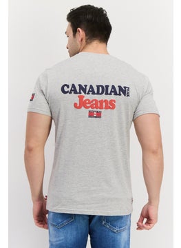 Canadian Peak Men Crew Neck Short Sleeve Brand Logo T Shirt, Grey Combo  - Image 4