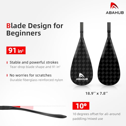 Abahub Carbon SUP Paddles 1 x 3 Section Adjustable 67 86 Carbon Fiber Shaft Lightweight Standup Paddle Oars for Paddleboard Carbon Square Print Plastic Blade Paddle Bag - Image 3