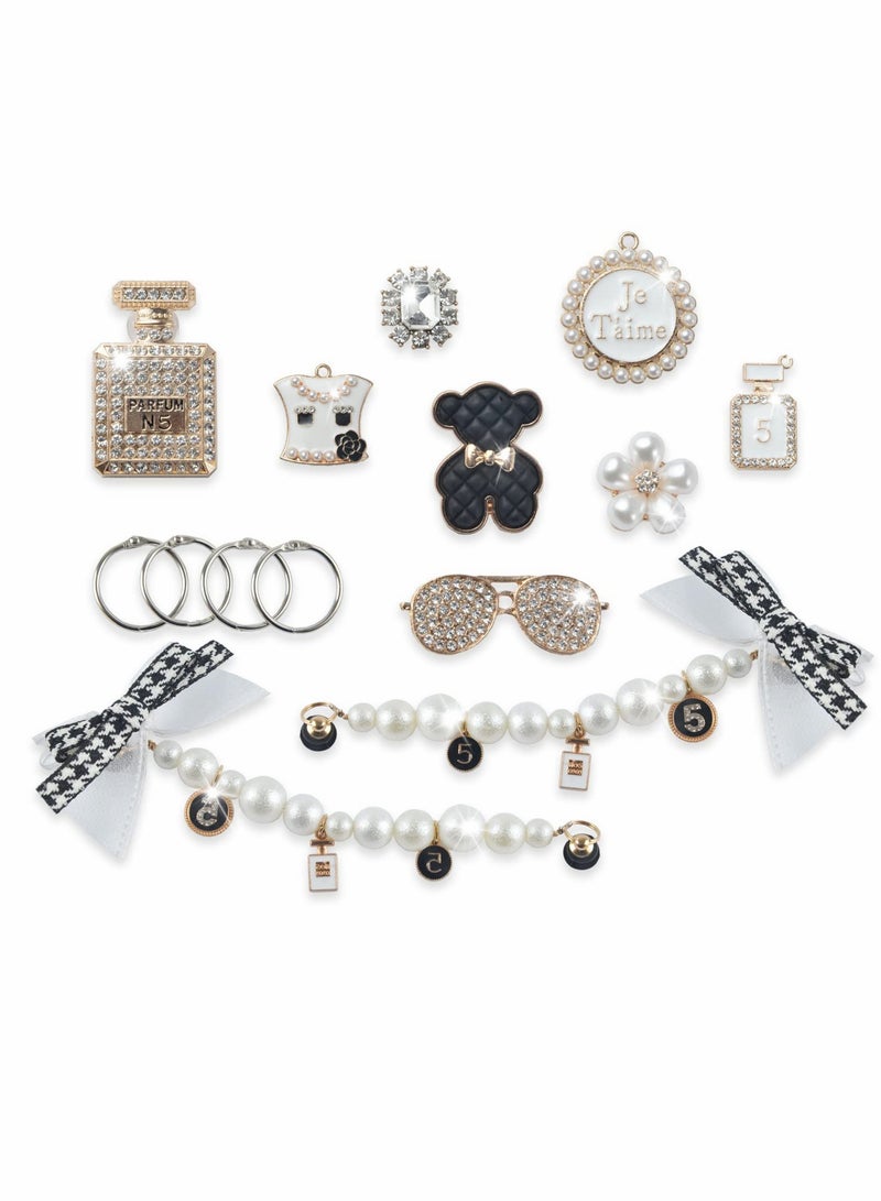 Excefore Fashion Rhinestone Shoe Charms, 14 Pcs Gleaming Pearl Chains with Bows Shoe Charms lovely little bear Jewelry Accessories Decoration for Girls Women Party Favors Birthday Gifts - Image 1