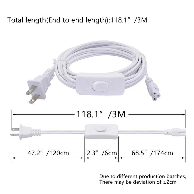 SinLoon UL-LP Certification 18AWG T5 T8 LED Wire Connector Power Cord LED Tube Power Extension Cord with on/Off Swith US Plug for LED T5 T8 Light Tube Integrated Extension Cable (9.8FT SW) - Image 5
