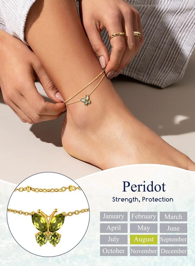 Suplight Stainless Steel Chain Anklets for Women Gold Tone Butterfly Hypoallergenic Dainty Cubic Zirconia Charm Link Chain Anklets Come with Box Peridot Birthstone - Image 4