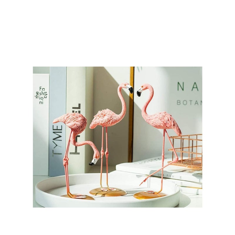 SOLARAE مجموعة تماثيل فلامينغو 3 قطع زينة أسلوب ميني تمثال ريزين هدايا منزلية زينة مكتب وردي - Image 2