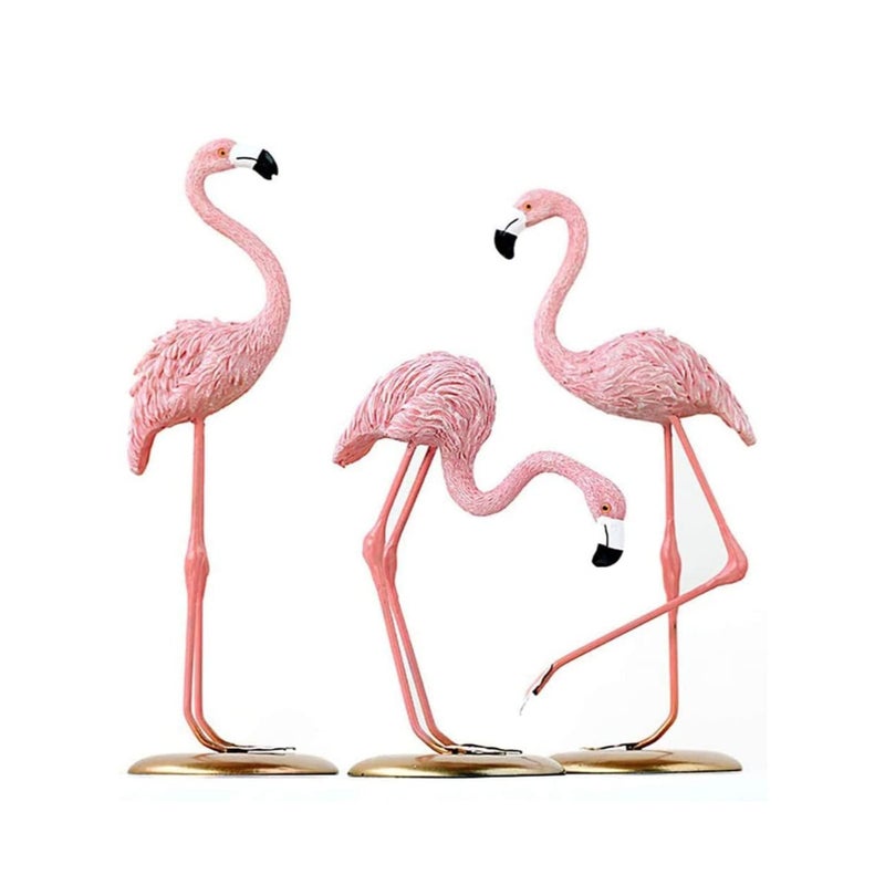 SOLARAE مجموعة تماثيل فلامينغو 3 قطع زينة أسلوب ميني تمثال ريزين هدايا منزلية زينة مكتب وردي - Image 1