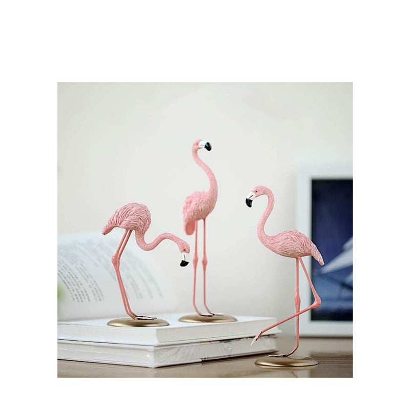 SOLARAE مجموعة تماثيل فلامينغو 3 قطع زينة أسلوب ميني تمثال ريزين هدايا منزلية زينة مكتب وردي - Image 4