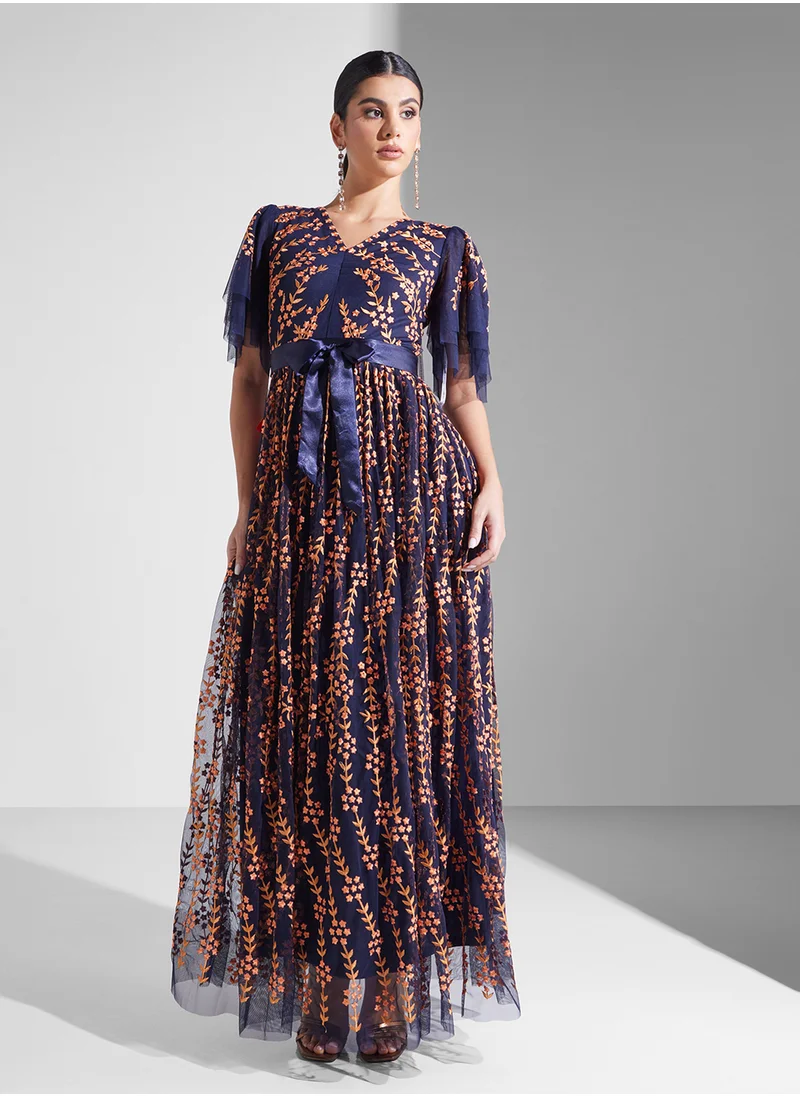 Frock and Frill Flutter Sleeve Maxi Dress