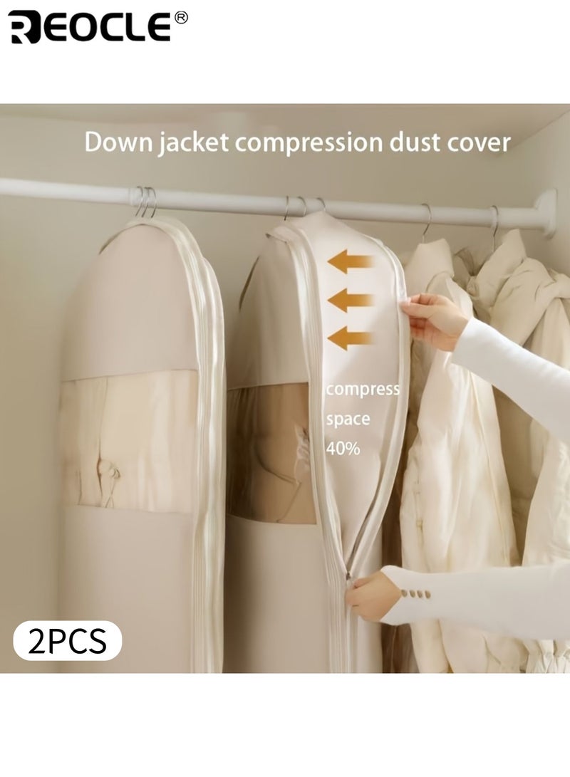 ريوكل غطا ملابس ضاغطان بتصميم شفاف، مع خاصية تخزين معلقة، وحقائب تنظيم موفرة للمساحة لتنظيم خزانة الملابس. - Image 1