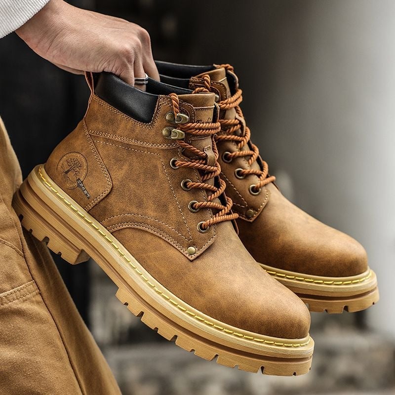 Men's High-Top Martin Boots Winter Style Chunky Sole Casual Leather Shoes - Image 2