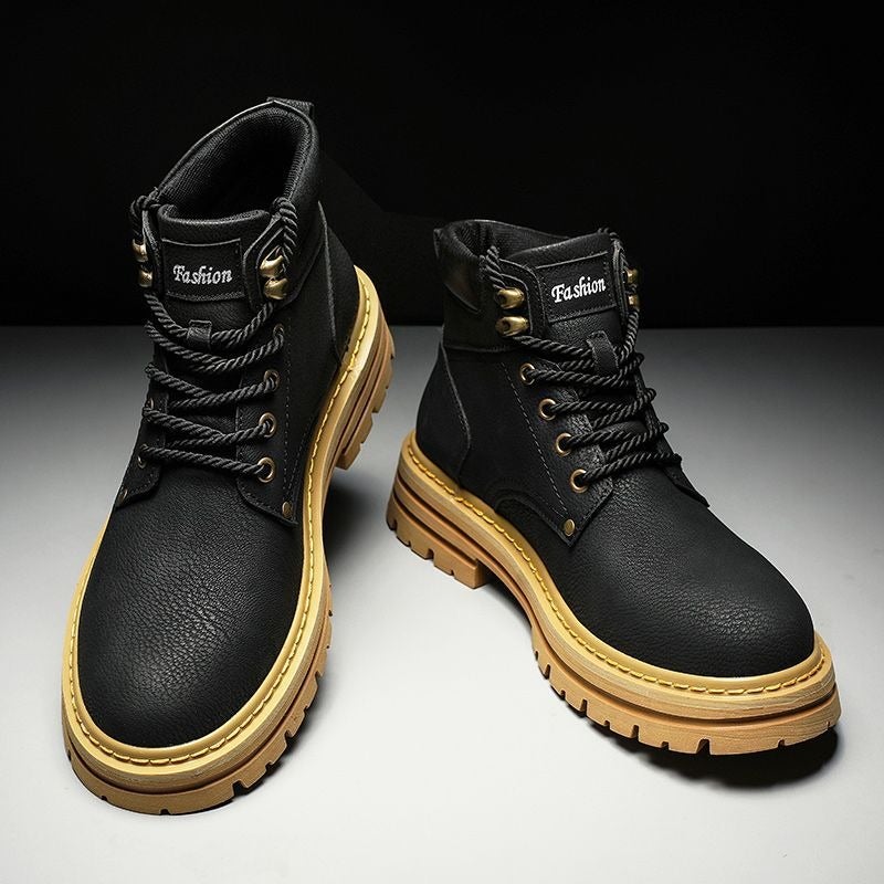 Men's High-Top Martin Boots Winter Style Chunky Sole Casual Leather Shoes - Image 4