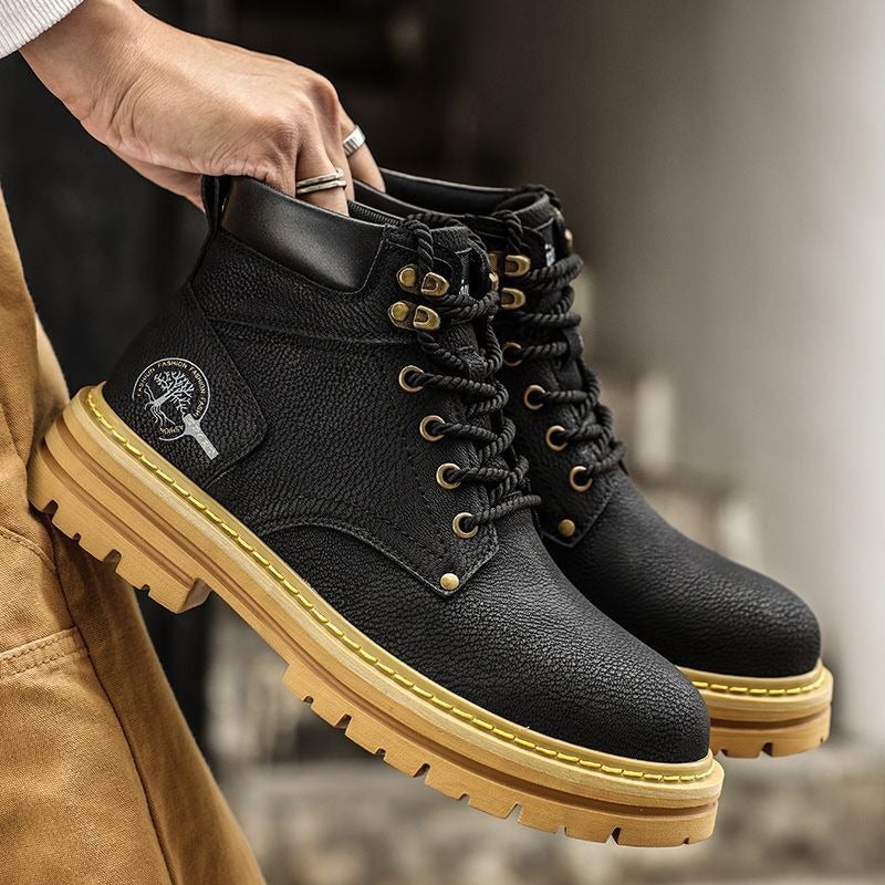 Men's High-Top Martin Boots Winter Style Chunky Sole Casual Leather Shoes - Image 1