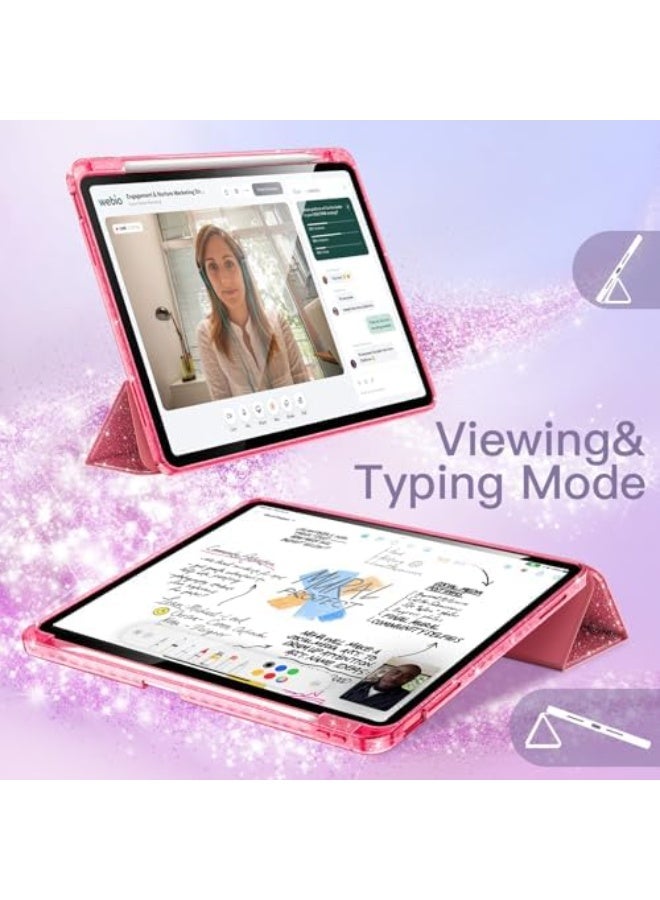 Case for iPad (A16) 11th/10th Generation (2025/2022) with Pencil Holder, Cute Sparkly Slim Cover for Kids and Girls, Shiny Clear Back Shell (Pink) - Image 4