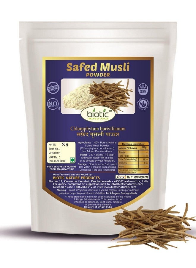 Biotic Natural Safed Musli Powder - White Musli Powder - Sweet Musli Root Powder - Swet Musli Churna - 50gm - Image 1