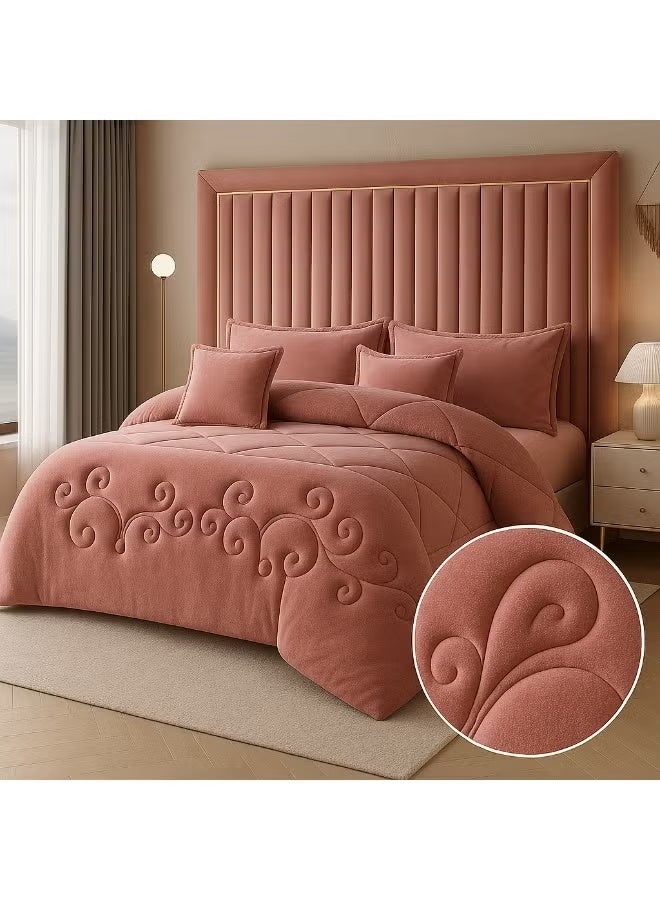 مينج لي مفرش شتوي نفر ونص نظام وجهين (مخمل × فرو) – طقم مفارش 4 قطع يشمل لحاف، شرشف مطاطي، غطاء وسادة وغطاء مخدة، يناسب سرير مقاس 140×200 سم - Image 5