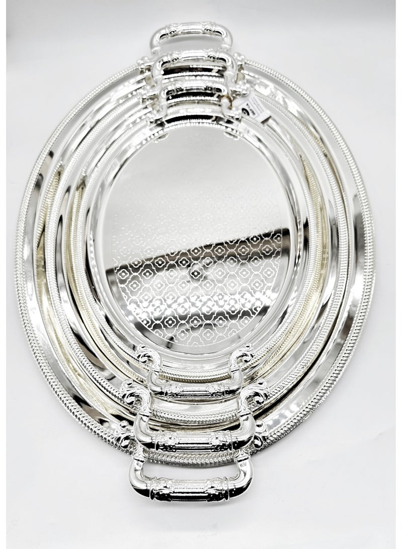 طقم تباسي 3 قطع بيضوي ستانلس ستيل فضي فاخر - Image 1