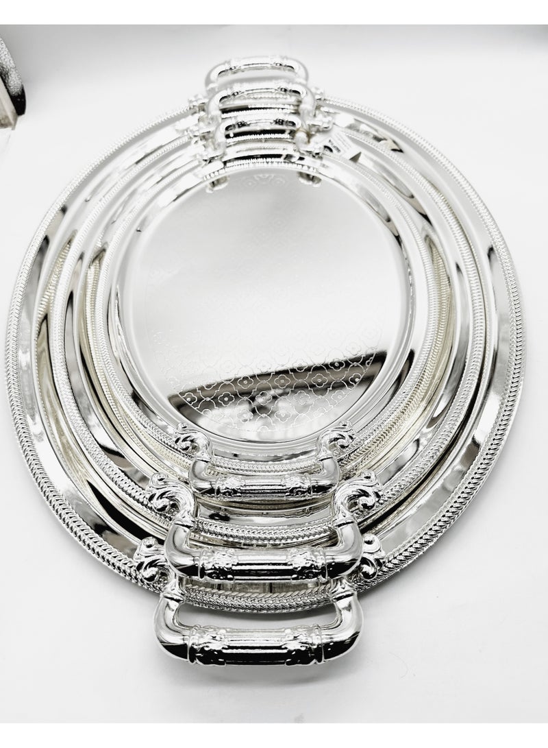 طقم تباسي 3 قطع بيضوي ستانلس ستيل فضي فاخر - Image 2