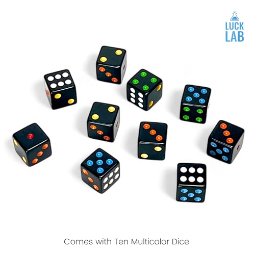 Luck Lab 10 Piece D6 Multicolor Pip Dice Pack Acrylic 16mm Square Edge Standard Dice for RPG MTG DND Table Games and Board Games Storage Bag Included Black Multicolor - Image 5