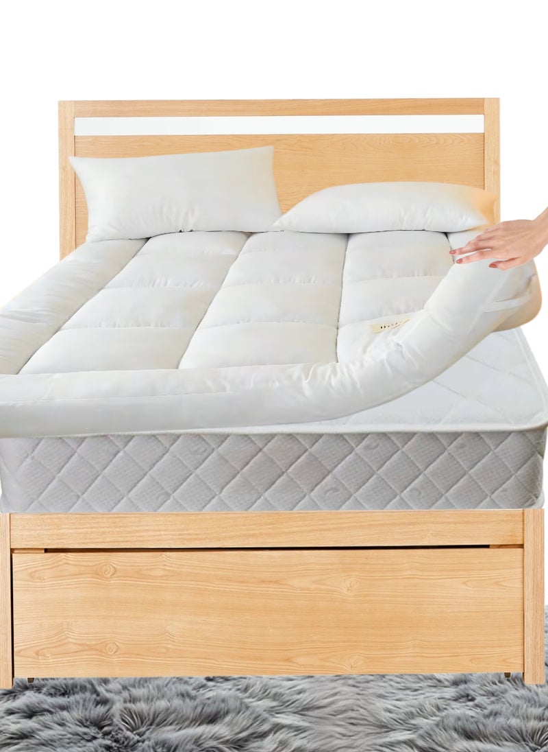 REDTOMMY Microfiber Quilted Mattress Topper With 4 Corner Elastic Straps 10cm Thick 160x200cm - Image 1