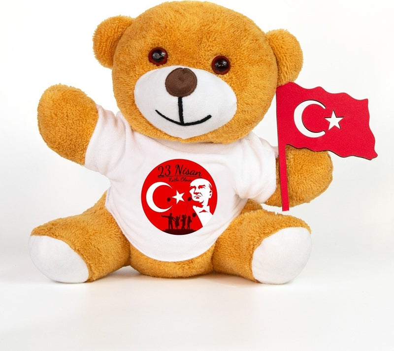 Pababo 23 April Special Design T-Shirt & Cute Teddy Bear with Turkish Flag in Hand 