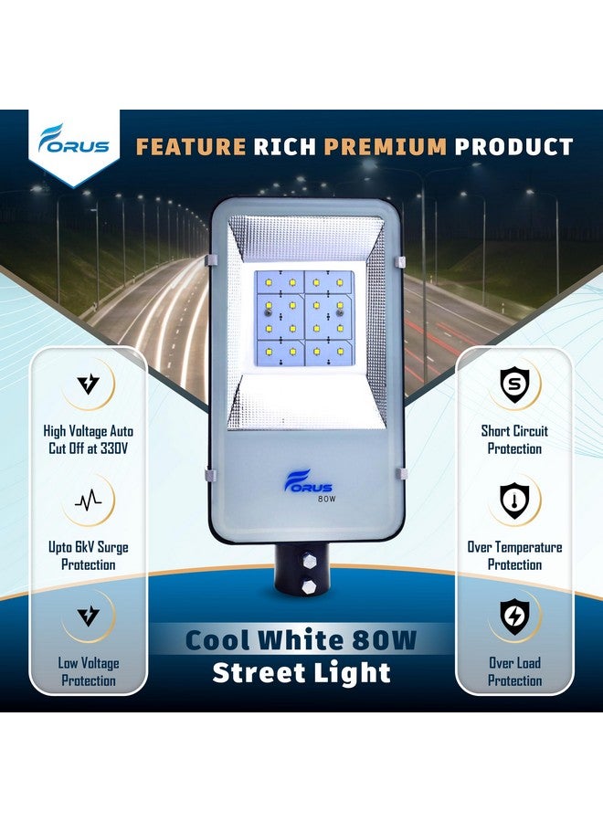 Forus LED Street Light 80W Waterproof IP66 Outdoor Cool White Lamp for Home Garden Parking Lot Road Pathway Highway Warehouse Factory Yard Driveway Pole Mounted LED Streetlight 10 Years Warranty 1Pc - Image 2