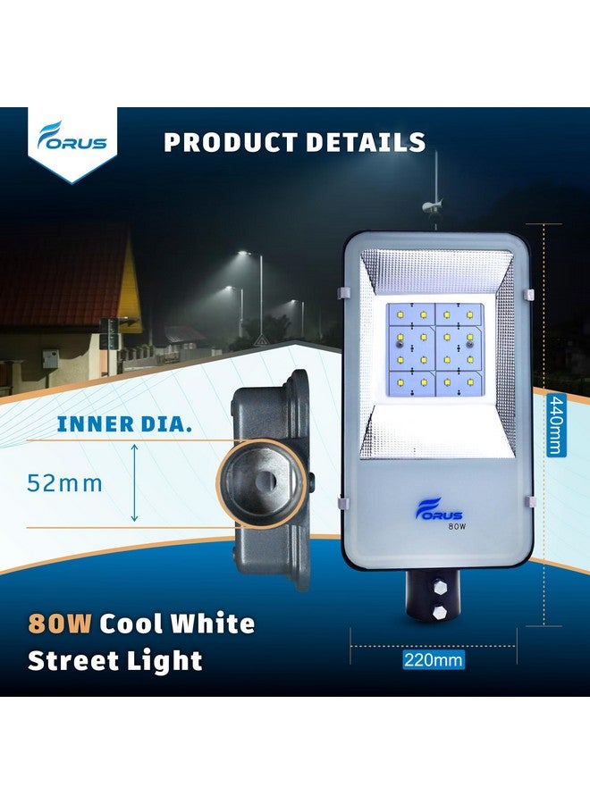 Forus LED Street Light 80W Waterproof IP66 Outdoor Cool White Lamp for Home Garden Parking Lot Road Pathway Highway Warehouse Factory Yard Driveway Pole Mounted LED Streetlight 10 Years Warranty 1Pc - Image 5
