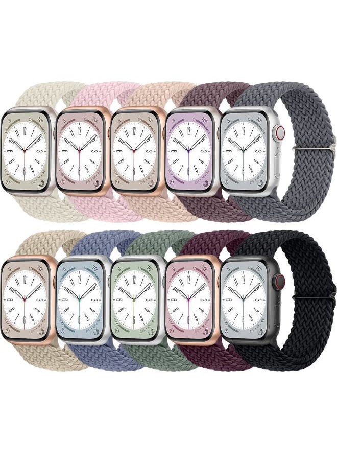 Getino - 10 Pack Braided Stretchy Compatible with Apple Watch Band Women 38mm 40mm 41mm 42mm 44mm 45mm 46mm 49mm, Sport Nylon Elastic Solo Loop iWatch Strap Men for iWatch Ultra 2 SE Series 10 9 8 7 6 5 - Image 1