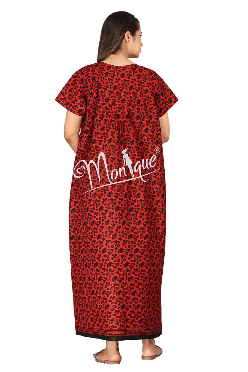 Monique Brand Cotton Nighty for Women — Floral Printed Stylish Night Gown, Comfortable Sleepwear Long Nightwear, Maxi- Free Size (Size - M to XXL-44) - Image 3