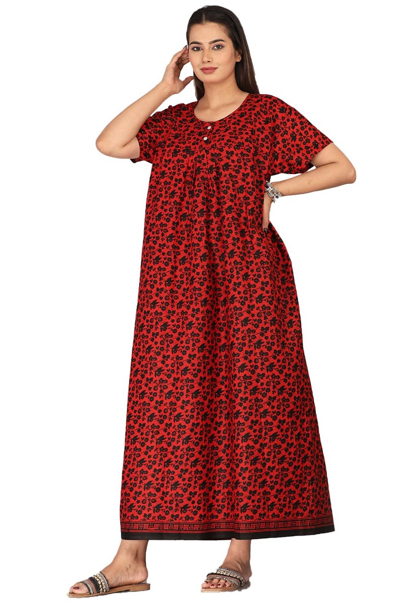 Monique Brand Cotton Nighty for Women — Floral Printed Stylish Night Gown, Comfortable Sleepwear Long Nightwear, Maxi- Free Size (Size - M to XXL-44) - Image 1